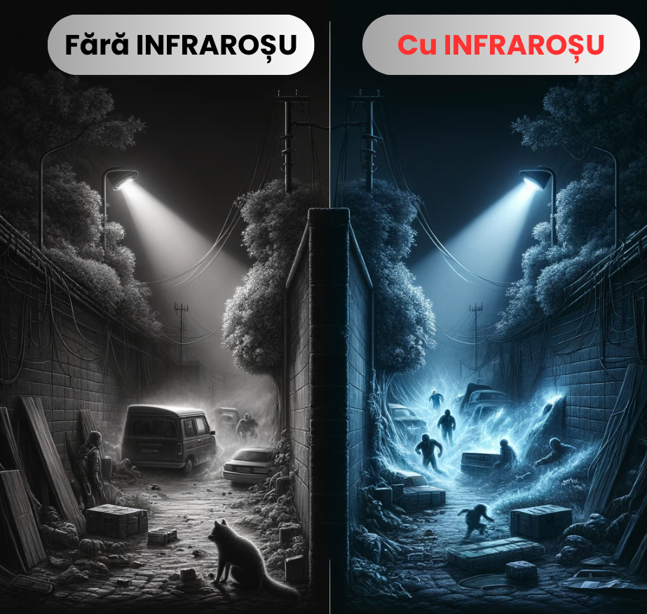 diferența la iluminat . cu infraroșu si fără infraroșu 